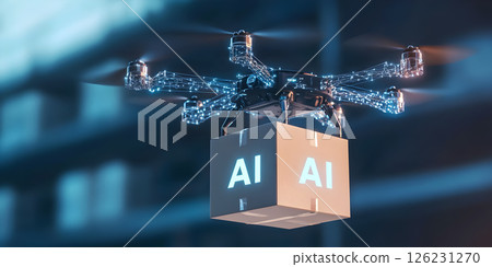 Futuristic AI Drone Delivering Smart Package in City 126231270