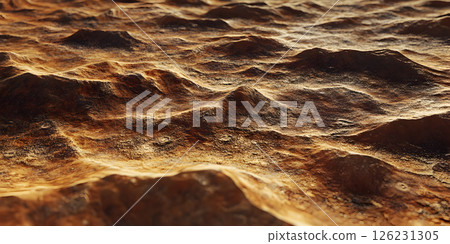 Textured desert terrain in golden sunlight 126231305