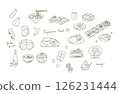 A set of illustrations of typical Japanese foods and sweets 126231444