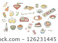 A set of illustrations of typical Japanese foods and sweets 126231445