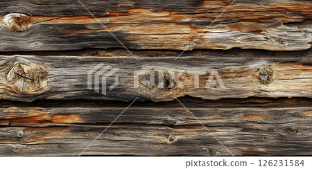Close-Up of Weathered Wooden Logs with Natural Texture 126231584