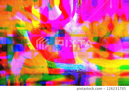 Vibrant Glitch Art in Neon Pink Yellow Blue for 80s 90s Digital Design 126231785