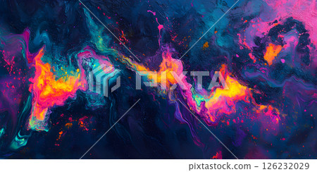 Abstract Cosmic Explosion with Vibrant Neon Colors and Fluid Art 126232029