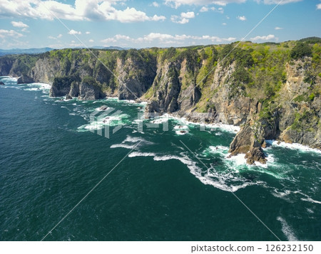 Aerial view of the cliffs of Kitayamazaki, Iwate Prefecture, Tanohata Village Aerial view of the cliffs of Kitayamazaki, Iwate Prefecture, Tanohata Village 126232150