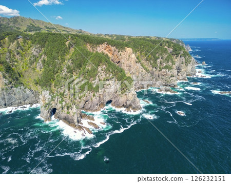 Aerial view of the cliffs of Kitayamazaki, Iwate Prefecture, Tanohata Village Aerial view of the cliffs of Kitayamazaki, Iwate Prefecture, Tanohata Village 126232151