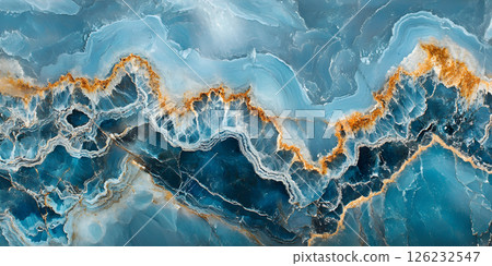 Blue Agate Geode with Gold Veins, Natural Crystal Texture 126232547