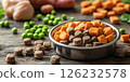 Natural dog food with sweet potato and peas 126232578