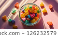 Colorful gummy candies in a glass jar 126232579