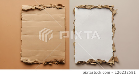 Torn cardboard and paper sheets on neutral backgrounds 126232581