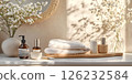 Minimalist bathroom spa set with natural decor 126232584