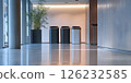 Modern indoor waste bins in office hallway 126232585