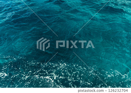 Blue sea view from above boat summer sea water background 126232704