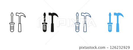 Screwdriver And Hammer Tool Icon Set. Construction, Repair, And Diy Equipment Outline And Solid Symbol Collection. Home Improvement And Maintenance Tools. Isolated Vector Illustration Screwdriver And Hammer Tool Icon Set. Construction, Repair, And Diy Equipment Outline And Solid Symbol Collection. Home Improvement And Maintenance Tools. Isolated Vector Illustration 126232929