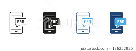 Mobile Faq Speech Bubble Icon Set. Customer Support, Information Access, And Help Center Outline And Silhouette Symbol Collection. Digital Assistance And User Guidance. Isolated Vector Illustration 126232930