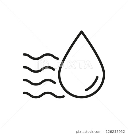 Water Droplet With Waves Line Icon. Humidity, Moisture, And Air Quality Control Outline Symbol. Environmental Monitoring And Climate Regulation. Editable Stroke. Isolated Vector Illustration 126232932