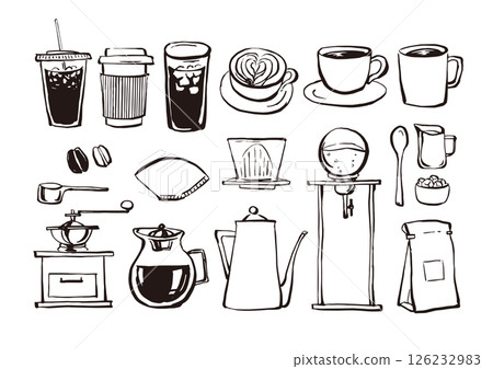 咖啡廳線條畫插圖集向量 咖啡廳線條畫插圖集向量 126232983