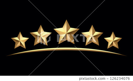 Five golden stars isolated on black background. Rating stars icon. black background Five golden stars isolated on black background. Rating stars icon. black background 126234076