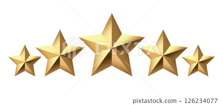 Five golden stars isolated on black background. Rating stars icon. white background Five golden stars isolated on black background. Rating stars icon. white background 126234077