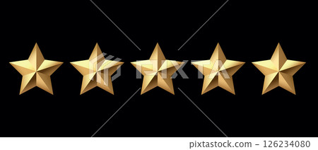 Five golden stars isolated on black background. Rating stars icon. black background 126234080