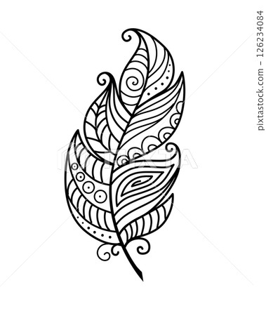 Decorative doodle feather hand drawn black outline on white background Decorative doodle feather hand drawn black outline on white background 126234084