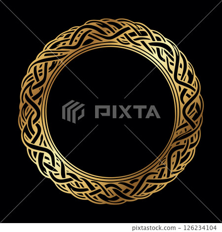 Golden Round Decorative Frame Vector with Ethnic and Celtic Ornament on Black Background Golden Round Decorative Frame Vector with Ethnic and Celtic Ornament on Black Background 126234104