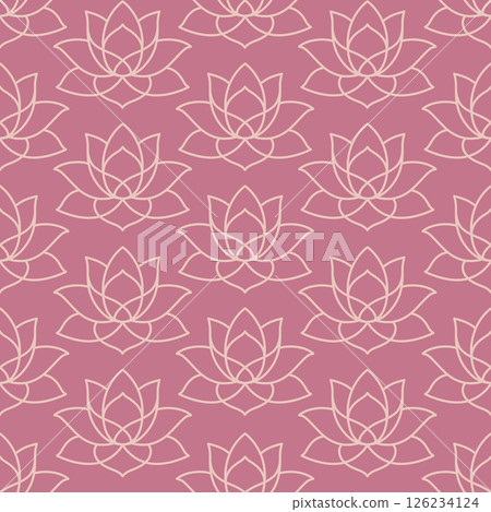 Seamless Lotus Flower Pattern Elegant Hand Drawn Line Art 126234124