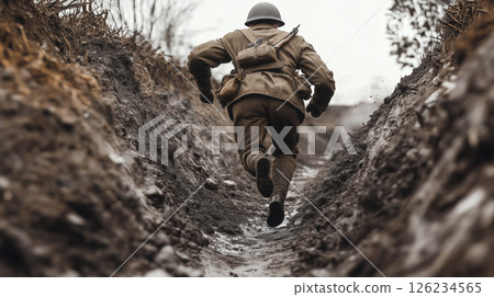 Cinematic of World War II soldiers. Military operation and War Concept. Generative Ai. 126234565