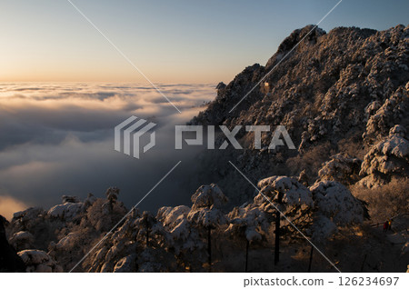 Sunrise on Huangshan, a famous mountain in China 126234697