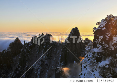 Sunrise on Huangshan, a famous mountain in China Sunrise on Huangshan, a famous mountain in China 126234698