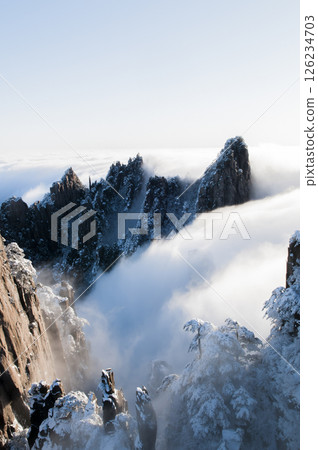 Sunrise on Huangshan, a famous mountain in China Sunrise on Huangshan, a famous mountain in China 126234703
