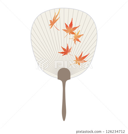 A red fan with autumn leaves painted in watercolor 126234712