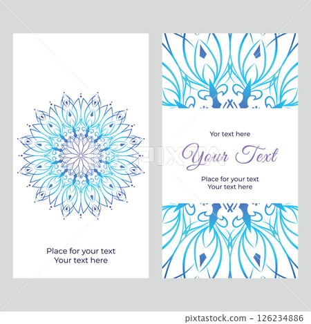 Business Cards. Vintage decorative elements. Ornamental floral business cards, oriental pattern, vector illustration. 126234886