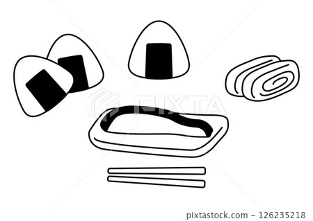 飯糰、玉子燒（煎蛋捲）和烤鮭魚套餐 126235218