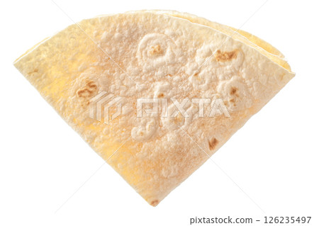 Pita tortilla lavash bread rolled into four, isolated on white background 126235497