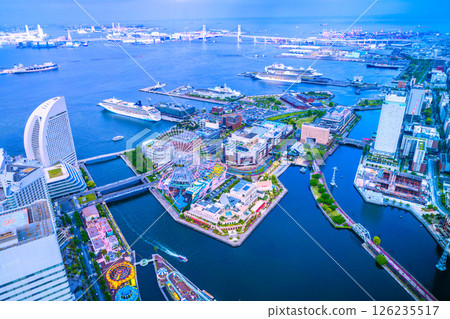 Four luxury cruise ships in Yokohama, Japan. Norwegian, Riviera, Diamond, Queen... Sky too. Four luxury cruise ships in Yokohama, Japan. Norwegian, Riviera, Diamond, Queen... Sky too. 126235517