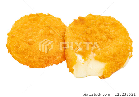 Pieces of deep fried breaded cheese, fried camembert isolated on white background Pieces of deep fried breaded cheese, fried camembert isolated on white background 126235521