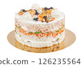 Salmon shrimp sushi cake isolated on white. Japanese cuisine 126235564