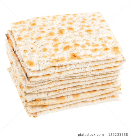 Matzah for passover Jewish pesach on white background. top view Matzah for passover Jewish pesach on white background. top view 126235588