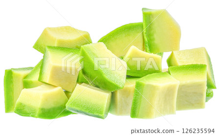 diced avocado on a white background, Avocado slices 126235594