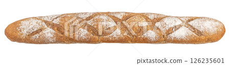 Fresh traditional french long baguette buckwheat baguette isolated on white, top view 126235601