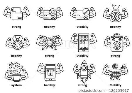 Set of illustrations in the concept of various equipment with arms in a line drawing style 126235917