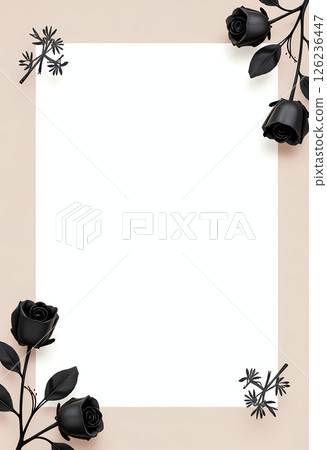 Amid a soft beige backdrop, delicate black roses entwine an empty white canvas, creating a striking contrast that sparks inspiration and artistic exploration Generative AI 126236447