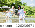 露營：女人把腳浸入河中 126236671
