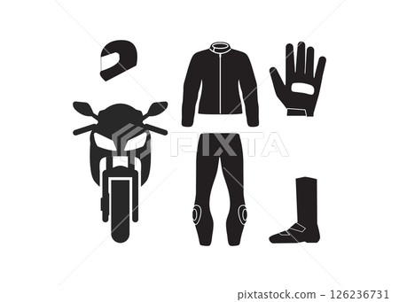 Biker protection icon . Motorbike, motorcycle race and spare parts vector icons stock illustration 126236731