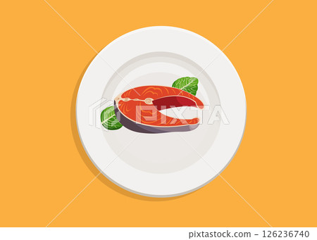 Salmon steak on a plate stock illustration Salmon steak on a plate stock illustration 126236740