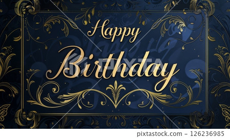 A vibrant blue backdrop features intricate gold designs showcasing heartfelt birthday greetings. 126236985