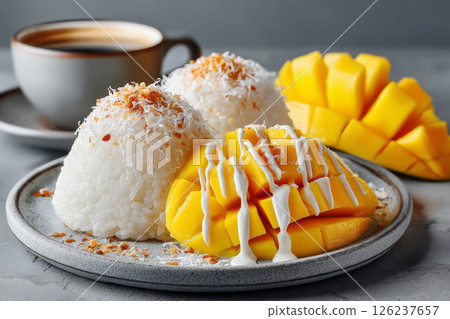 Thai mango sticky rice dessert with coconut cream Thai mango sticky rice dessert with coconut cream 126237657