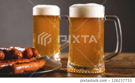 Image of wieners and a mug of beer 126237733