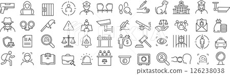Set of monochrome crime line icons in vector Set of monochrome crime line icons in vector 126238038