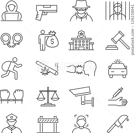 Line icon set related to crime Line icon set related to crime 126238041